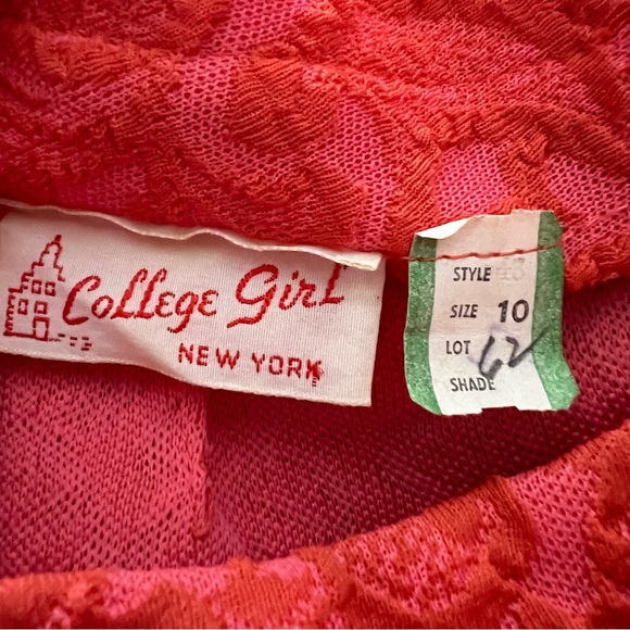 D1 -- COLLEGE GIRL pinkish orange vtg vintage textured casual mod dress size 10 - Picture 10 of 11